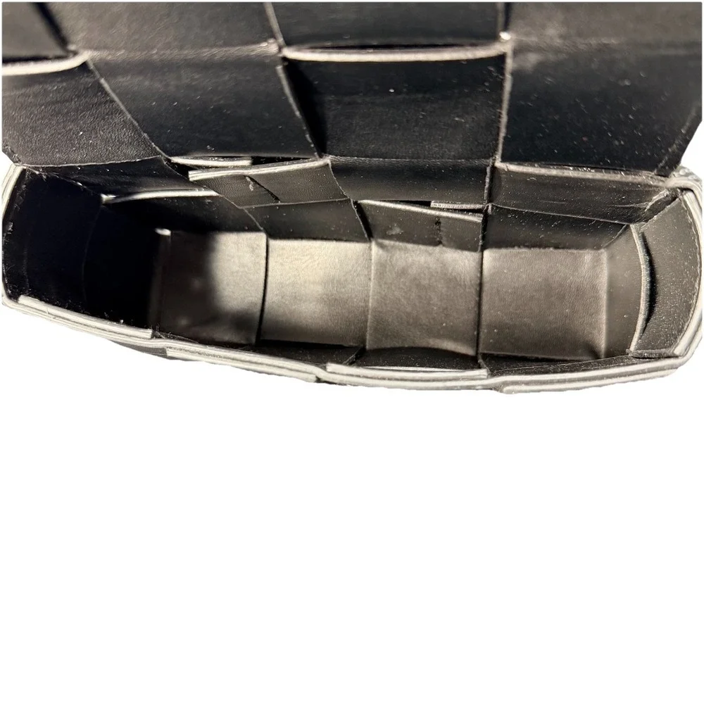 Black Woven Faux Leather Clutch Bag‎ Padded Weave Snap Closure Small Purse
